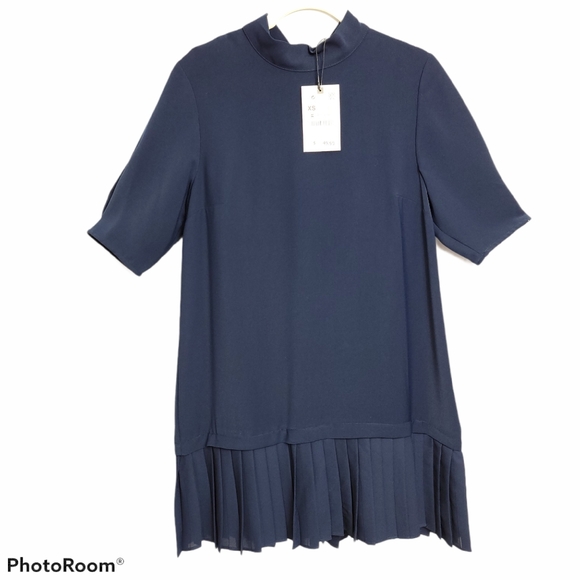 ZARA Navy Blue Pleated Dress, Size XSMALL - Picture 7 of 16